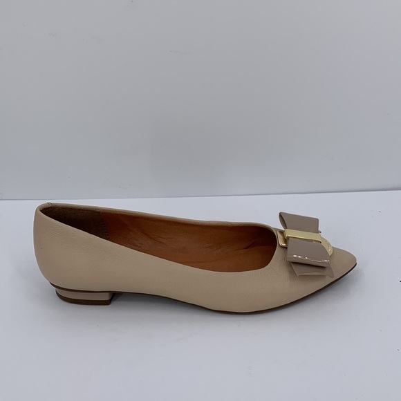 Luz Da Lua pointed toe ballet flat shoe tan cream leather patent bow 36 6 - Picture 1 of 6